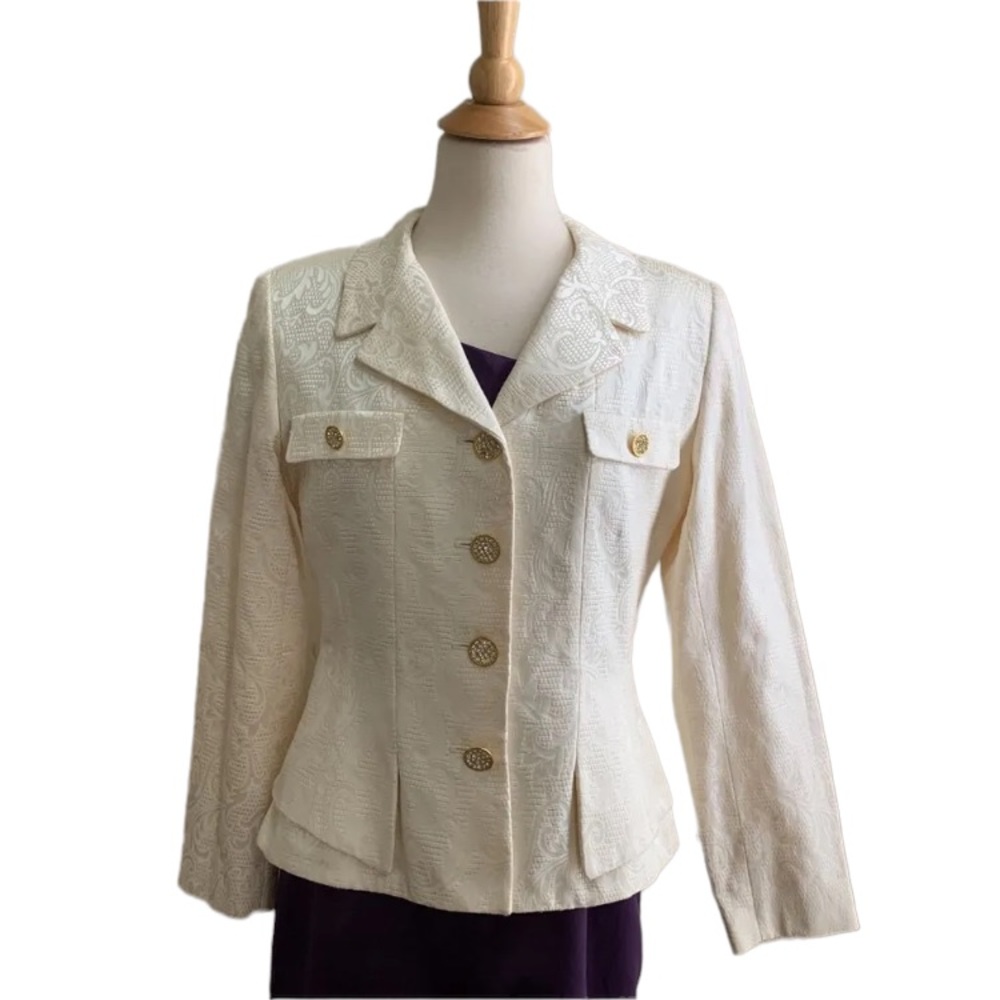 Rickie Freeman Teri Jon Saks Fifth Avenue Womens Suit Jacket Ivory Scroll 8